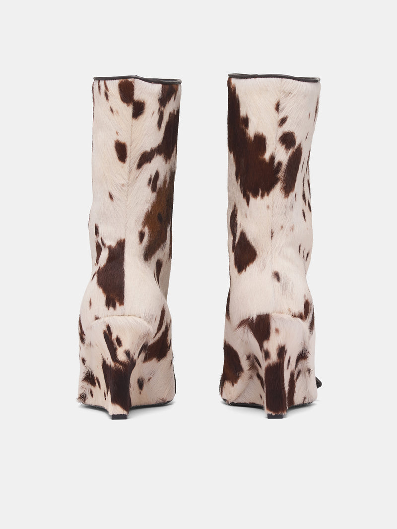 White Cow Print Wide Boots (FT-01-COW-PATTERN-OFFWHITE-BRO)
