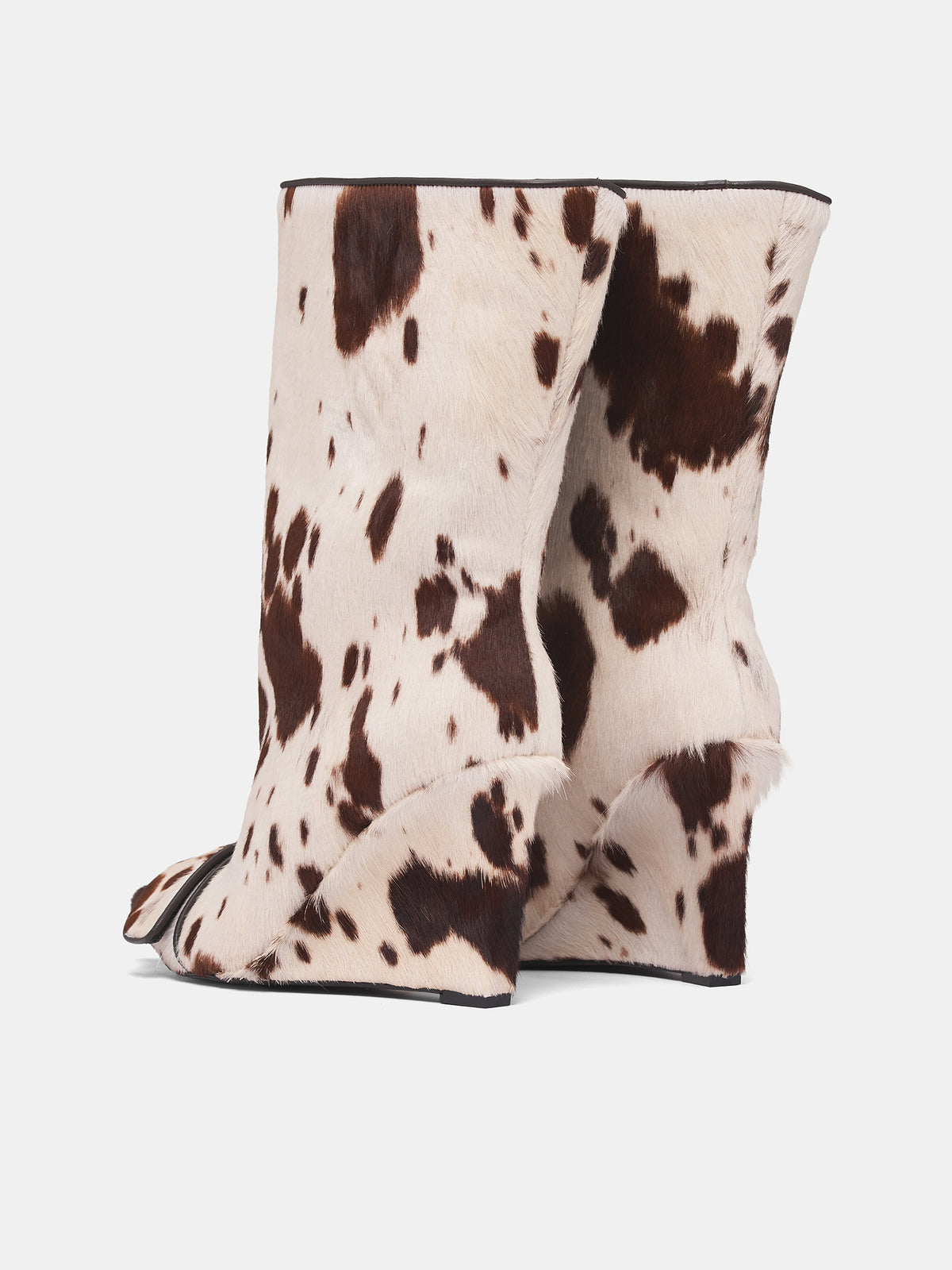 White Cow Print Wide Boots (FT-01-COW-PATTERN-OFFWHITE-BRO)