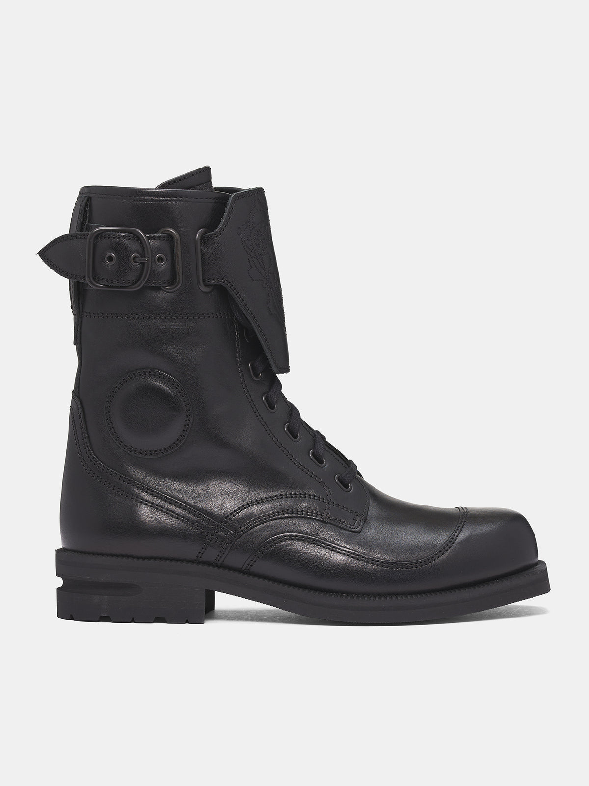 Black Leather Fitz Military Boots (FT01-156-PETROL-BLACK)