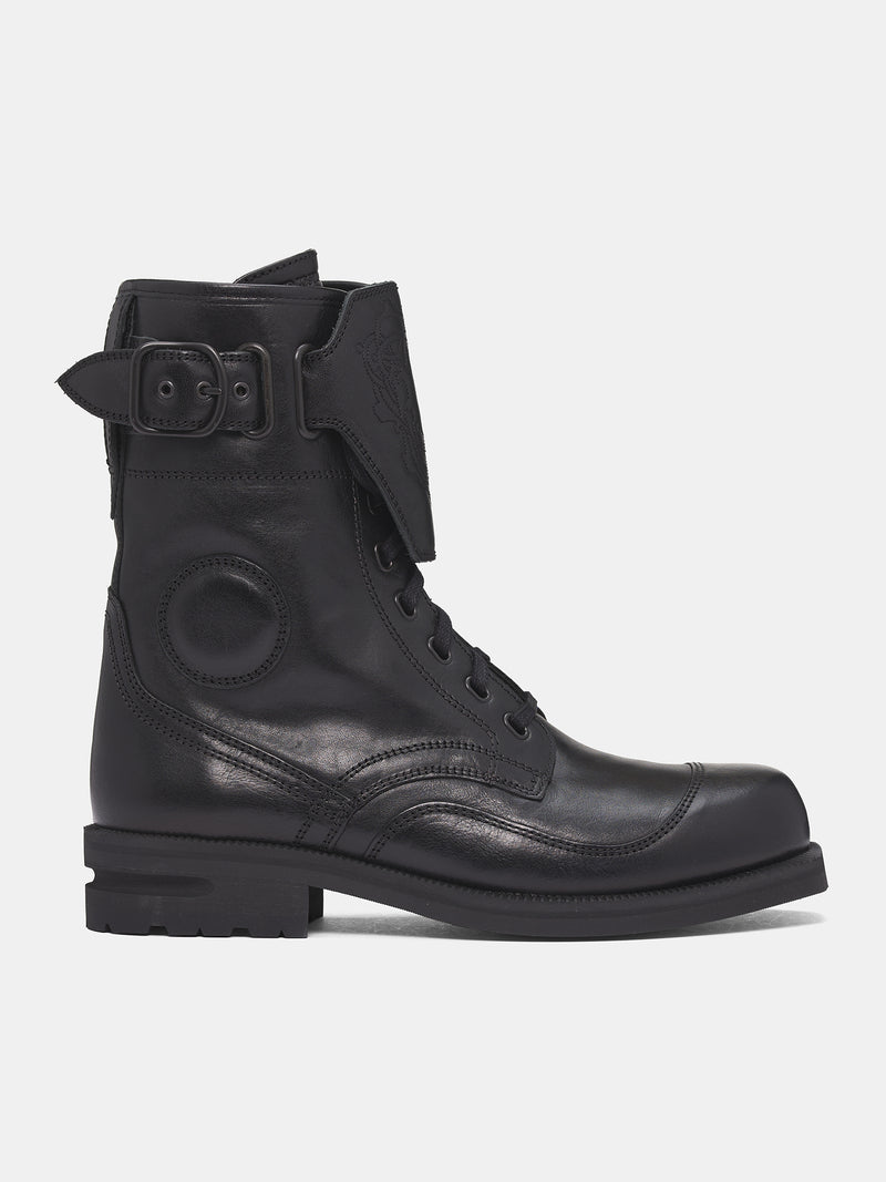 Black Leather Fitz Military Boots (FT01-156-PETROL-BLACK)