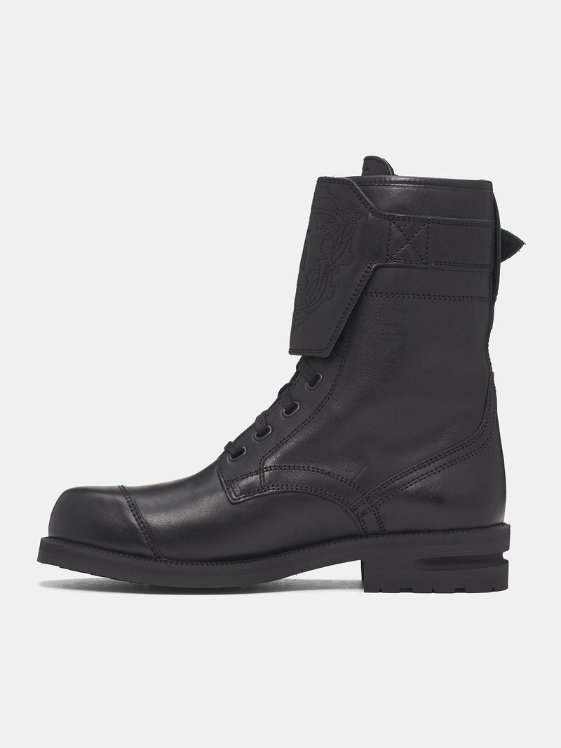 Black Leather Fitz Military Boots (FT01-156-PETROL-BLACK)
