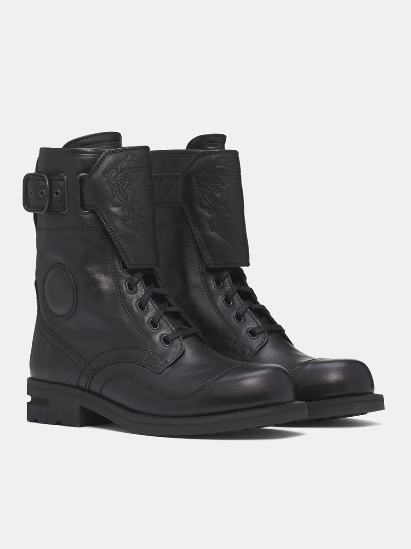 Black Leather Fitz Military Boots (FT01-156-PETROL-BLACK)