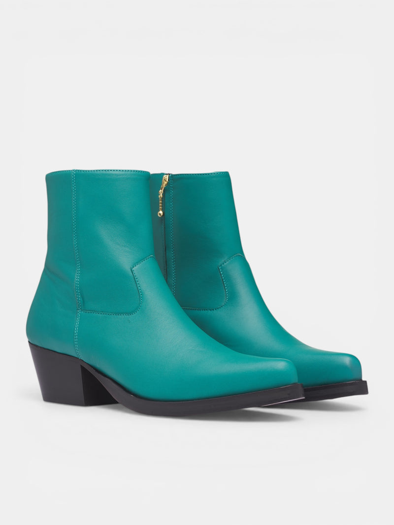 Green Leather Western Zip Boots (FT01H-LE67-JADE-GREEN)