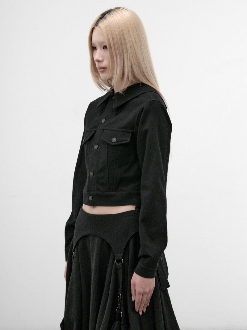 Black Cropped Keyhole Jacket (Black FW-J64-106-BLACK)
