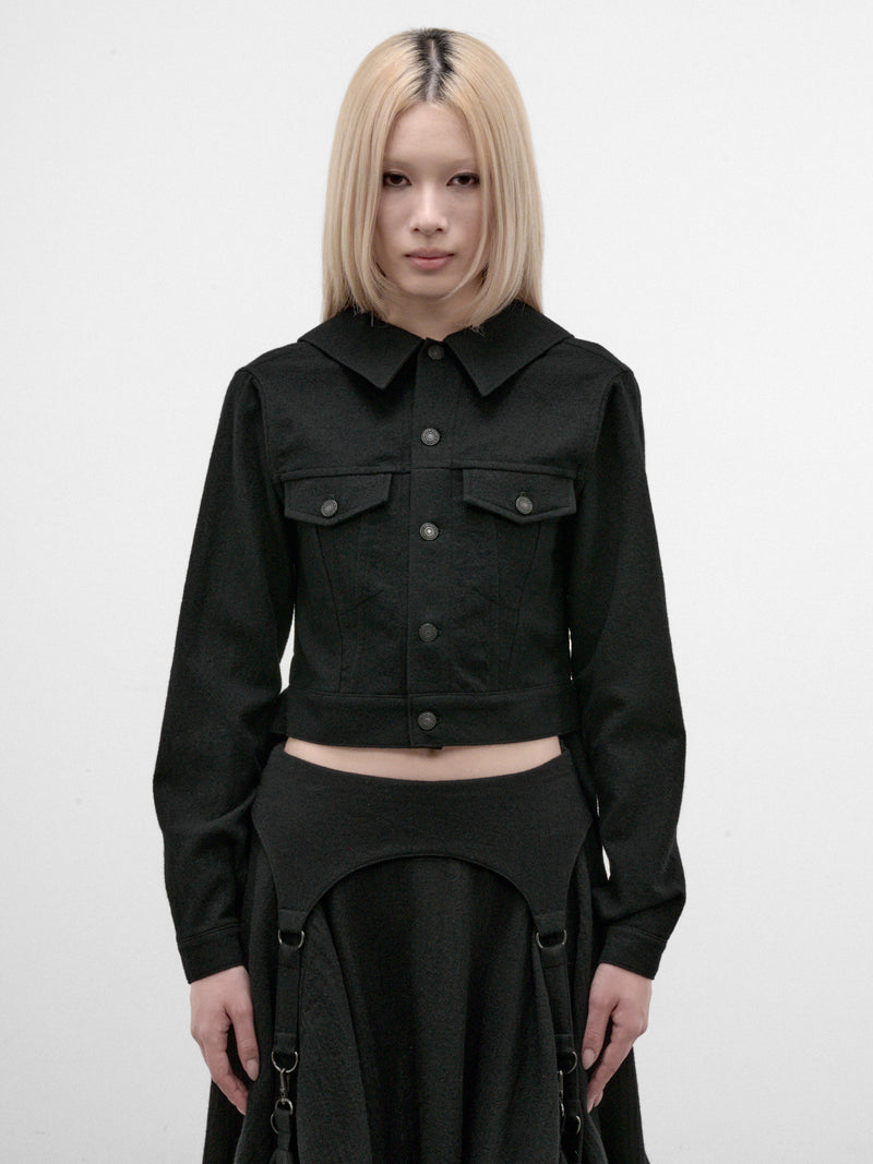 Black Cropped Keyhole Jacket (Black FW-J64-106-BLACK)