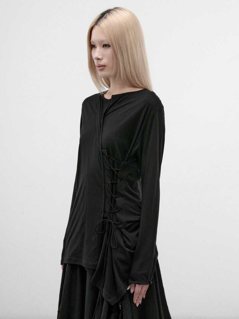 Black Asymmetric Wrap Long Sleeve (FW-T04-071-BLACK)