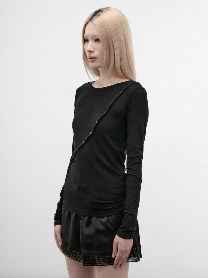 Black Twisted Diagonal Button Top (FW-T25-080-BLACK)