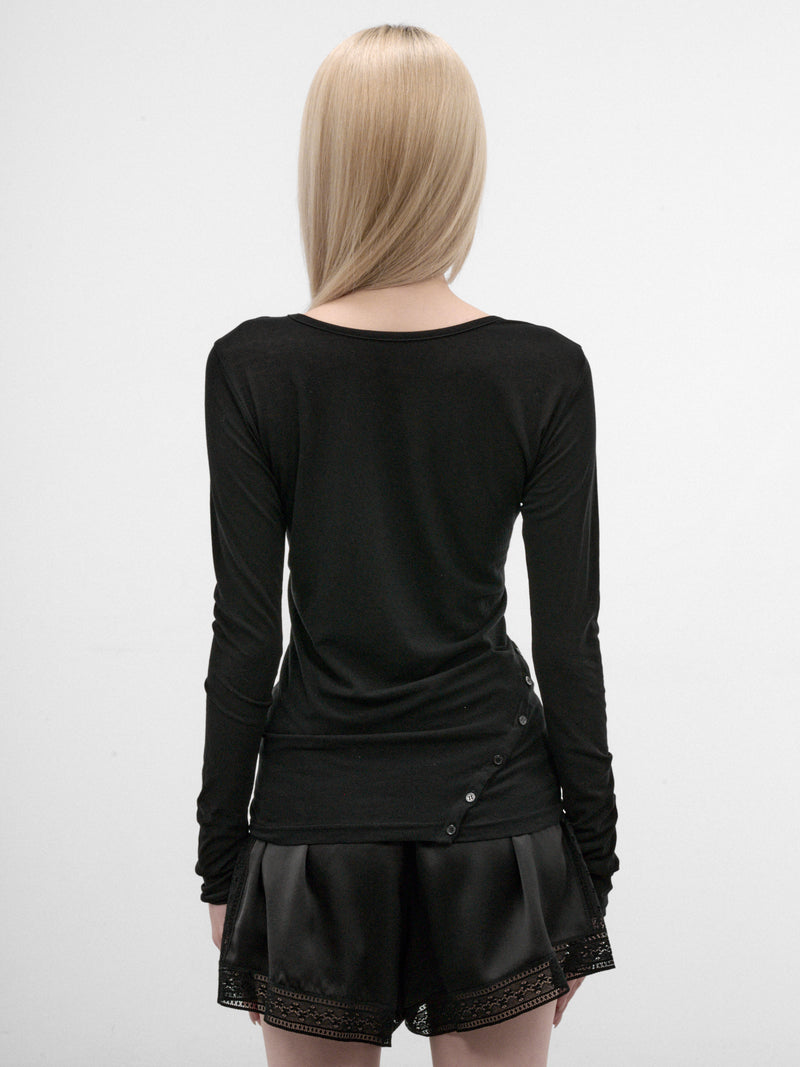 Black Twisted Diagonal Button Top (FW-T25-080-BLACK)