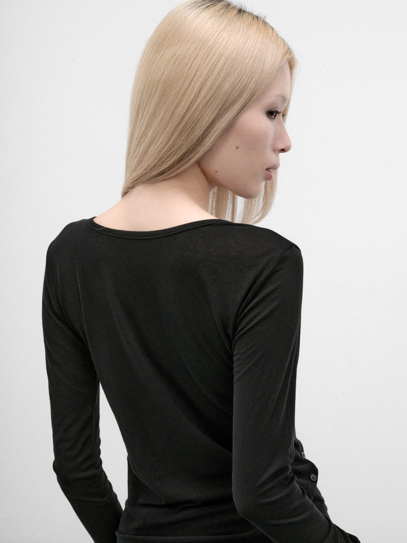 Black Twisted Diagonal Button Top (FW-T25-080-BLACK)