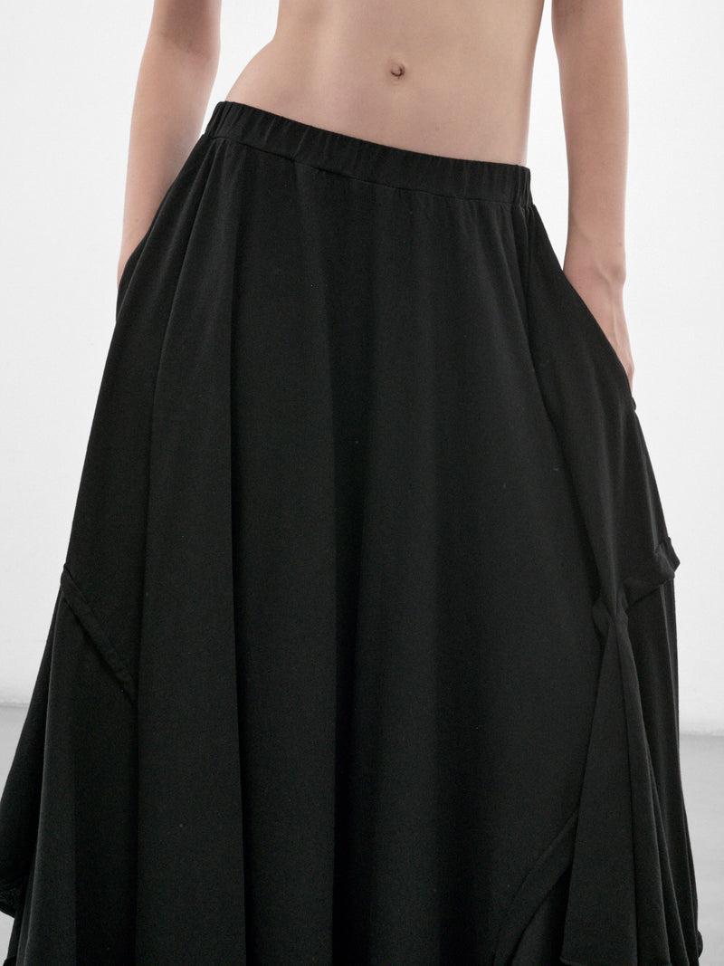 Black Cotton Draped Skirt (FW-T61-083-1-BLACK)
