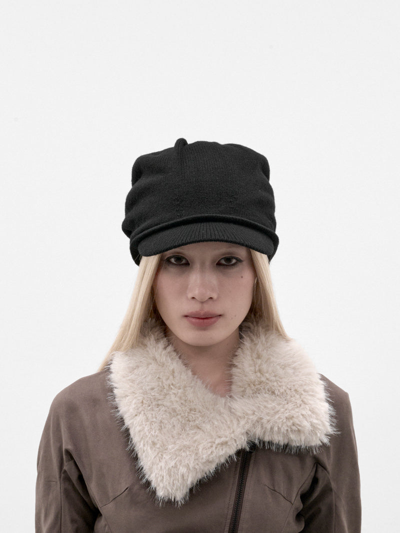 Black Wool Slouched Knit Cap (FW26-AC3K-BLACK)