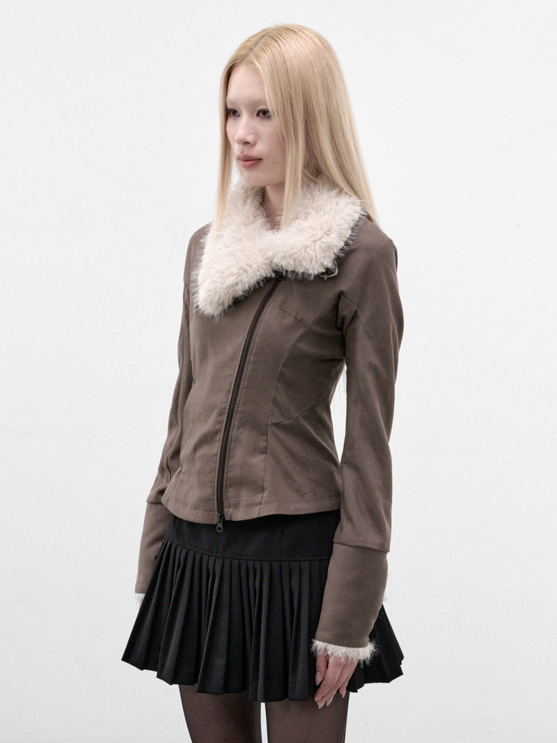 Khaki Fur Collar Zip Jacket (FW26-JK3KB-KHAKI-BROWN)