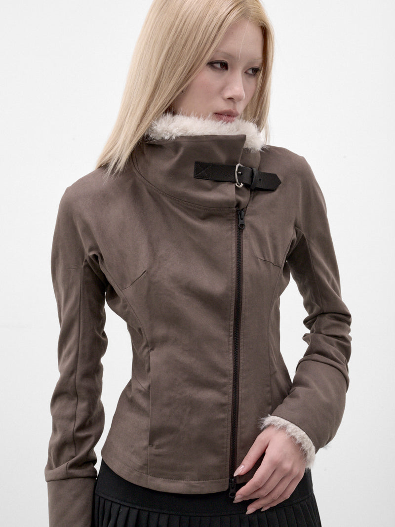Khaki Fur Collar Zip Jacket (FW26-JK3KB-KHAKI-BROWN)