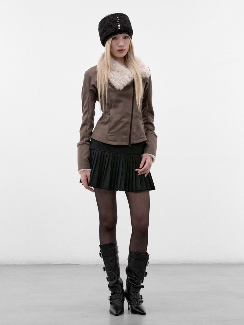 Khaki Fur Collar Zip Jacket (FW26-JK3KB-KHAKI-BROWN)