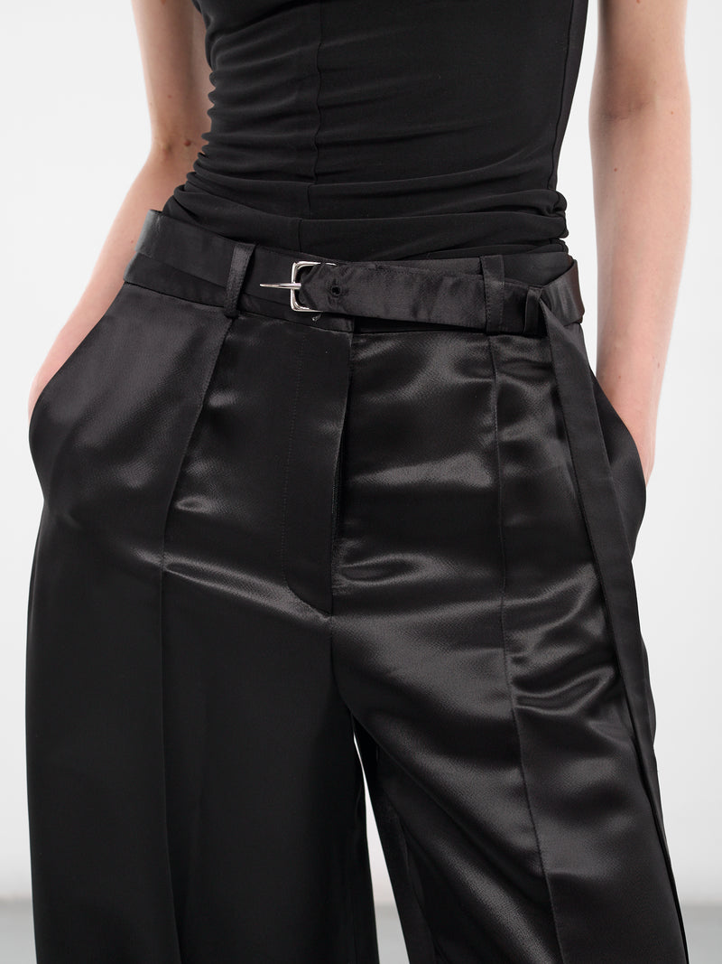 Black Liquid Satin Wide Trousers (G3101-BLACK)