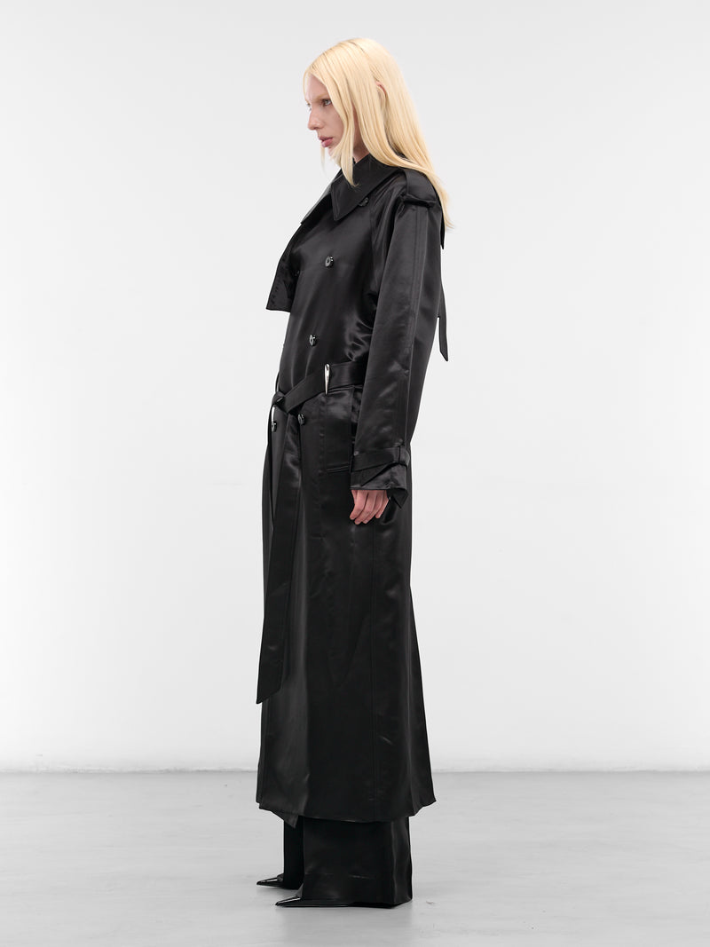 Black Liquid Viscose Trench Coat (G6108-BLACK)