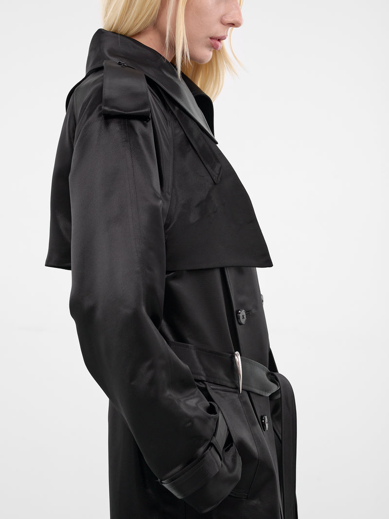 Black Liquid Viscose Trench Coat (G6108-BLACK)