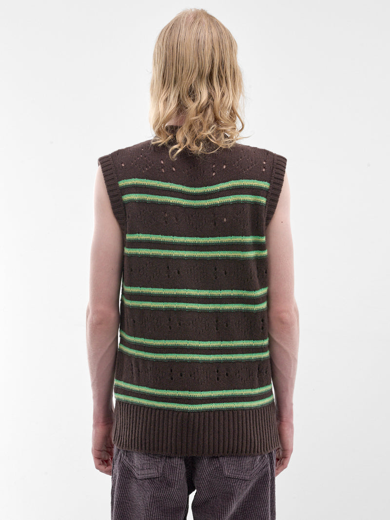 Brown Stripe Distressed Knit Vest (GCMG0494Q0-UFX330-BROWN-STRIPE)