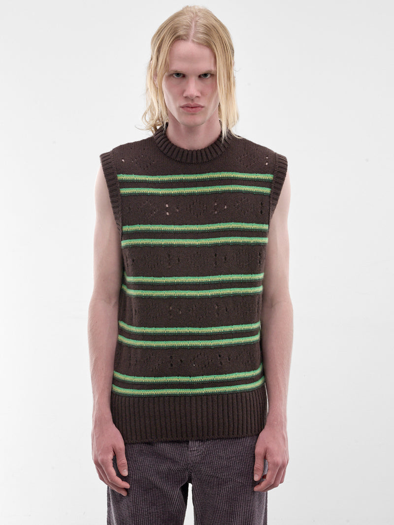 Brown Stripe Distressed Knit Vest (GCMG0494Q0-UFX330-BROWN-STRIPE)