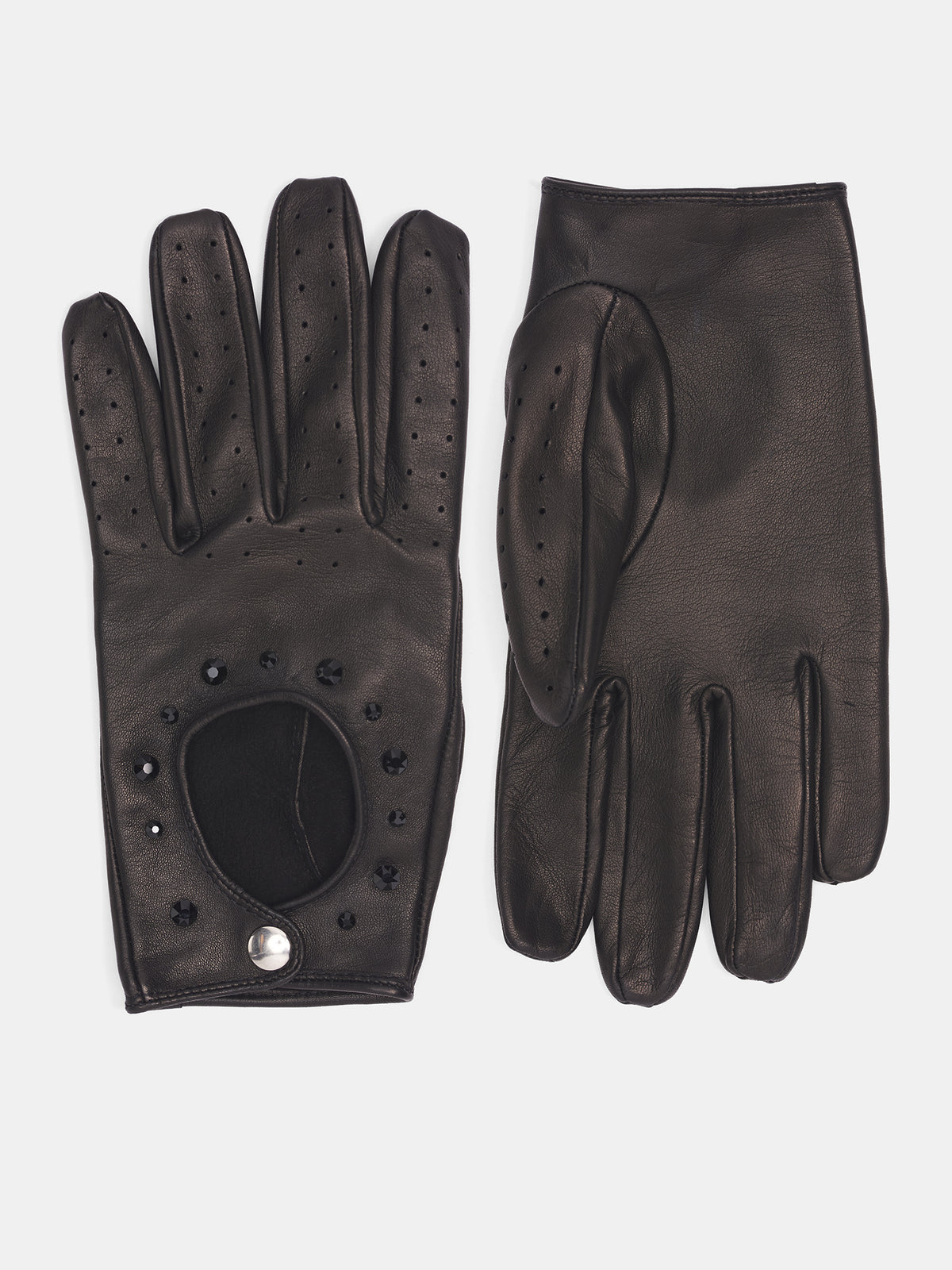 Lamb Leather Swarovski Driving Gloves (GL01RP-LE62-BLACK-W-SWAROVSKI)