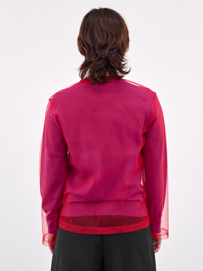 Layered Mesh & Knit Cardigan (GO-B020-PURPLE-RED)