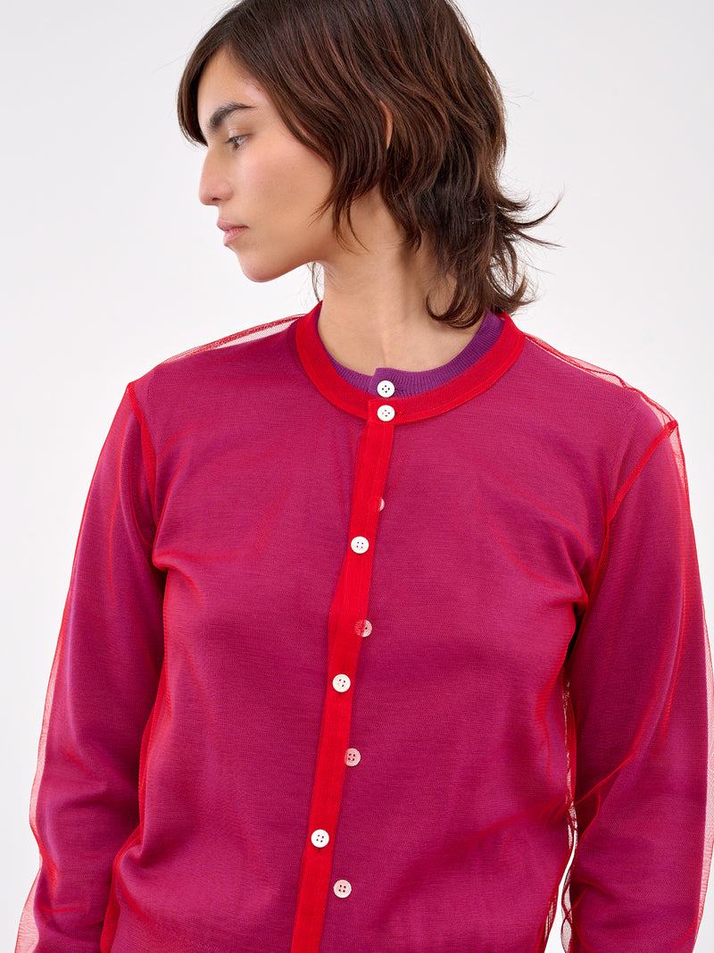 Layered Mesh & Knit Cardigan (GO-B020-PURPLE-RED)