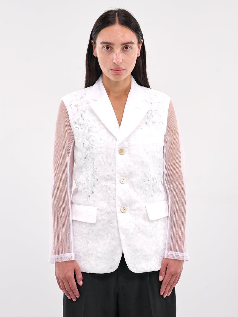 Mesh Layered Floral Blazer (GO-J005-WHITE)