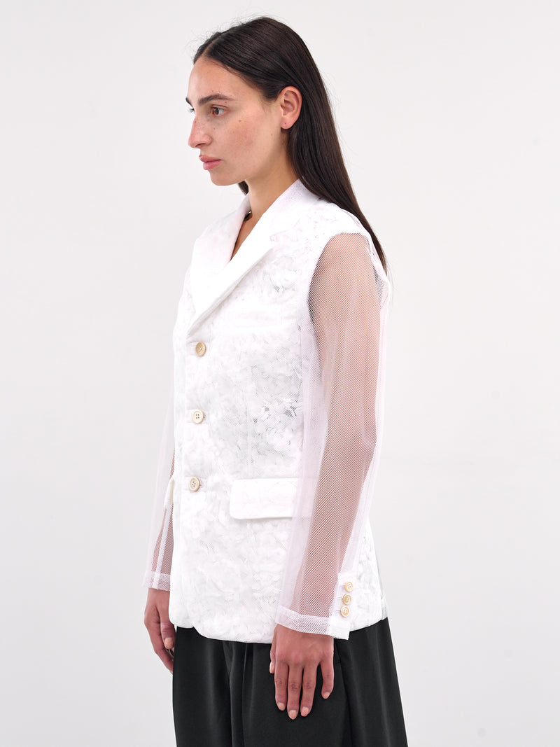 Mesh Layered Floral Blazer (GO-J005-WHITE)