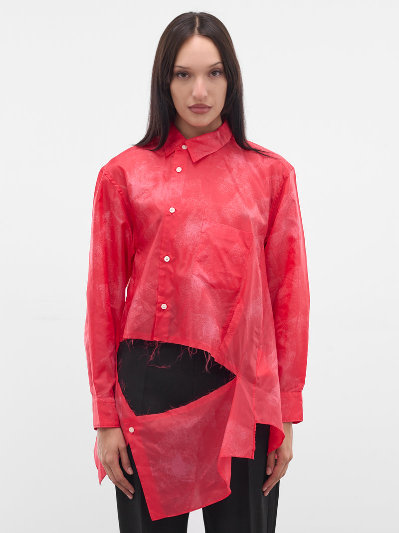 Red Asymmetric Deconstructed Button-Up Shirt (GP-B006-W25-RED)