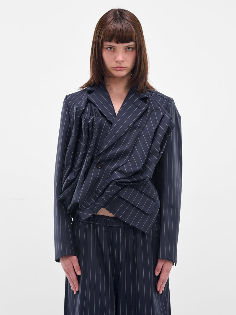 Navy Pinstripe Twisted Draping Blazer (GP-J012-051-1-NAVY)