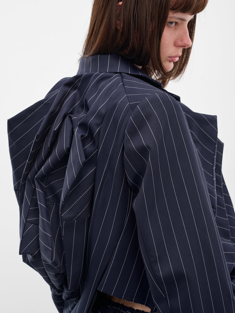 Navy Pinstripe Twisted Draping Blazer (GP-J012-051-1-NAVY)