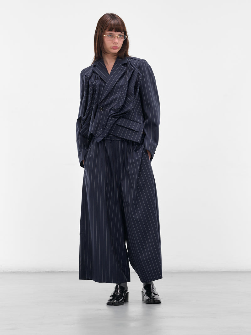 Navy Pinstripe Twisted Draping Blazer (GP-J012-051-1-NAVY)