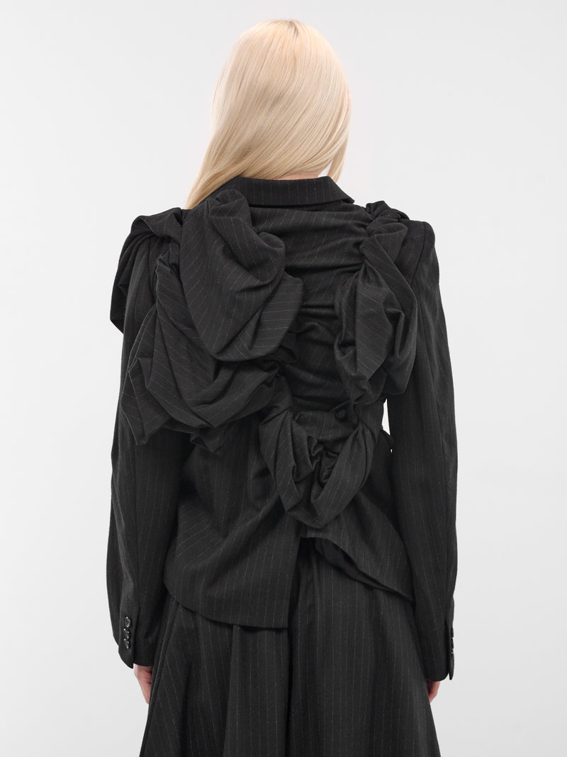 Black Pinstripe Draped Appliqué Blazer (GP-J018-BLACK)