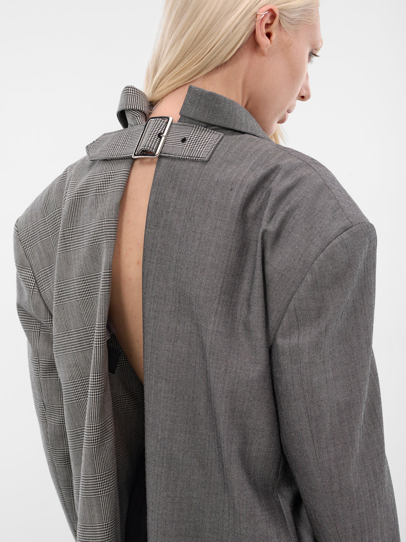 Gray Deconstructed Double Layer Blazer (GP-J023-ECRU-BLK-GREY)