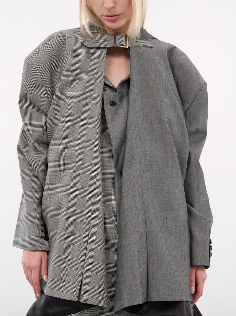 Gray Deconstructed Double Layer Blazer (GP-J023-ECRU-BLK-GREY)