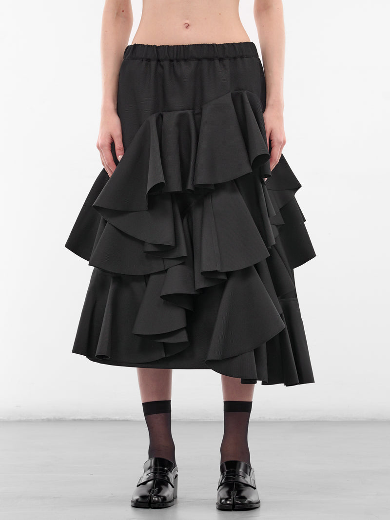 Black Asymmetric Ruffle Draping Skirt (GP-S018-BLACK)