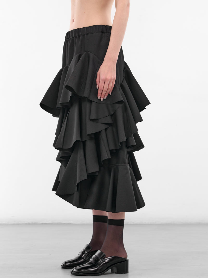 Black Asymmetric Ruffle Draping Skirt (GP-S018-BLACK)