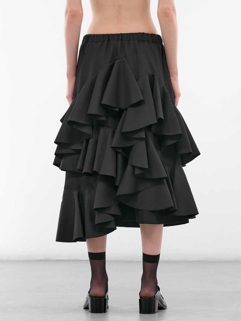Black Asymmetric Ruffle Draping Skirt (GP-S018-BLACK)
