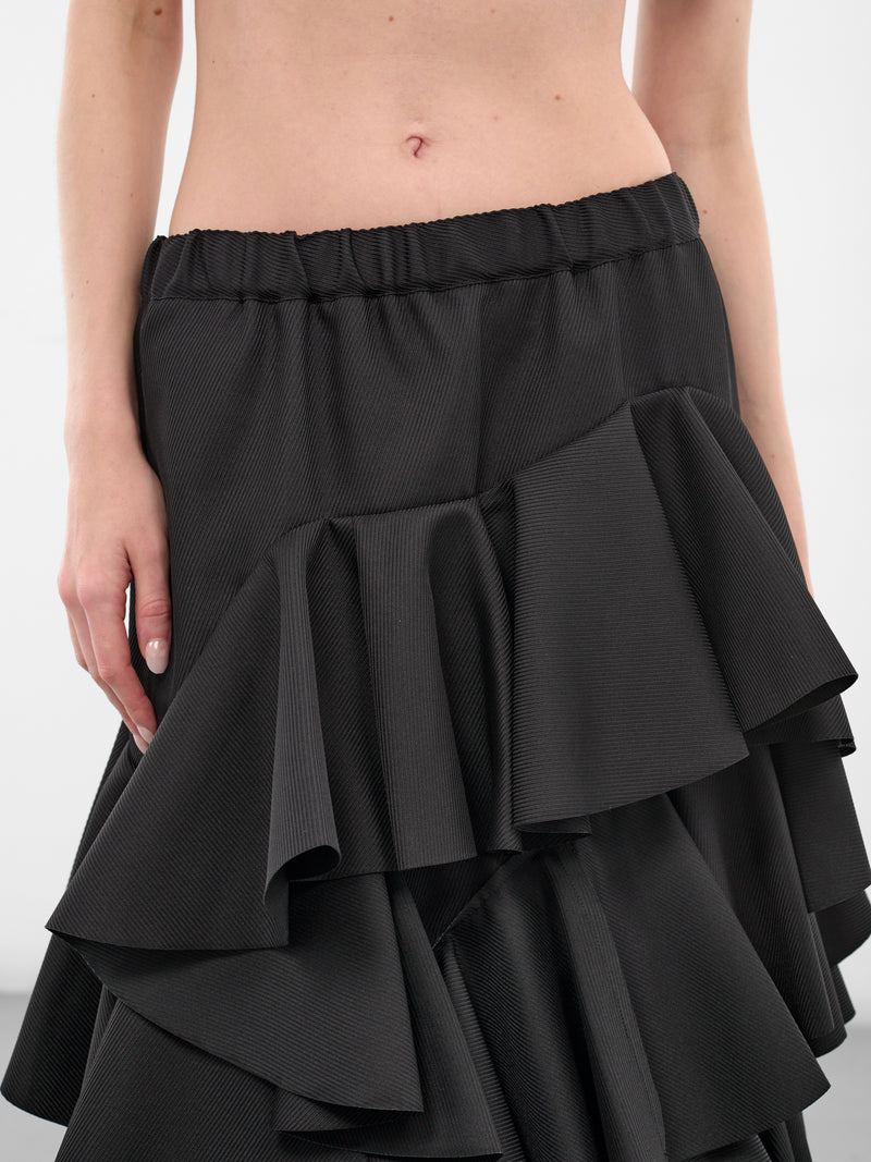 Black Asymmetric Ruffle Draping Skirt (GP-S018-BLACK)