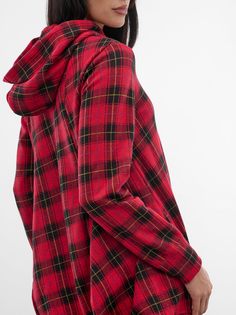 Red Tartan Asymmetric Draped Hoodie (GP-T018-W25-RED)