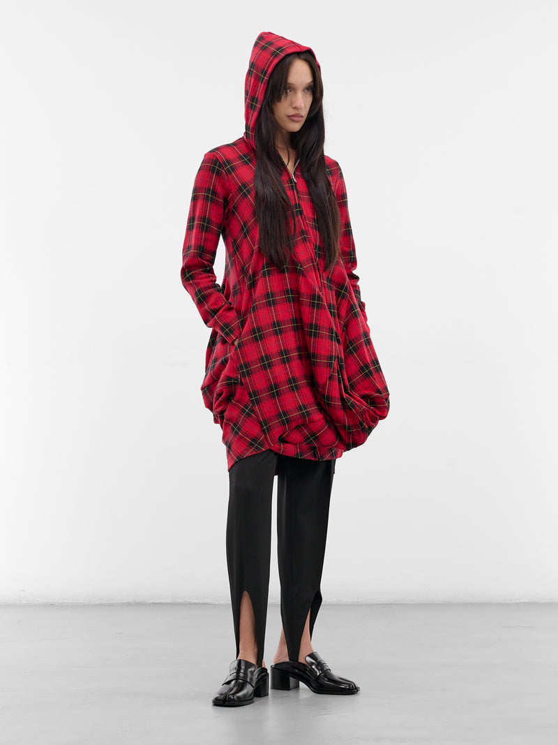 Red Tartan Asymmetric Draped Hoodie (GP-T018-W25-RED)