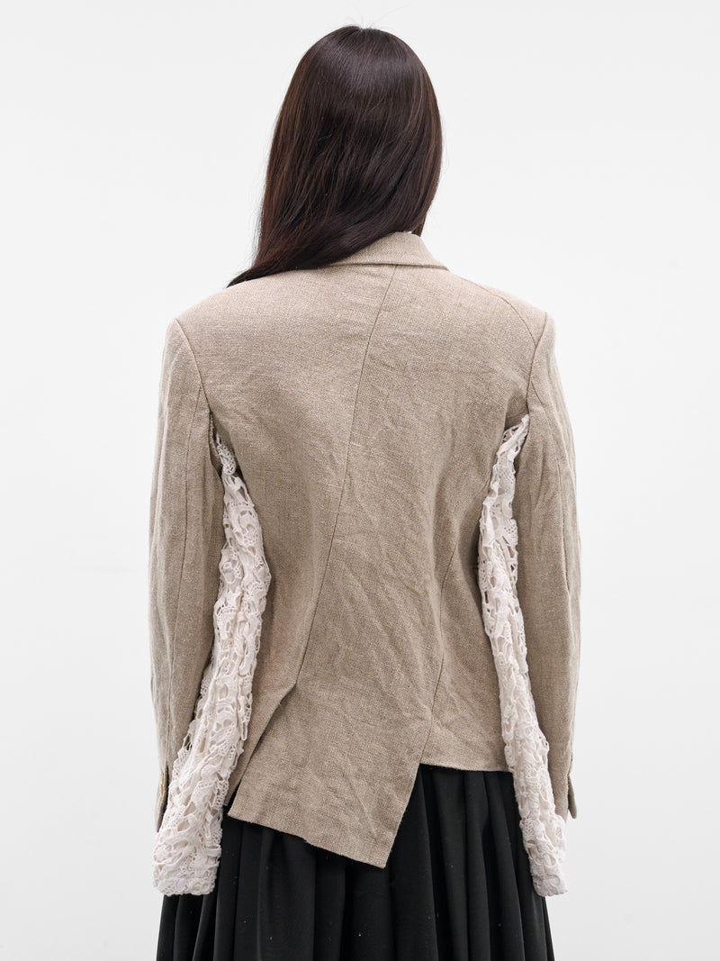 Linen Asymmetric Lace Sleeve Blazer (GQ-J028-ECRU-WHITE)