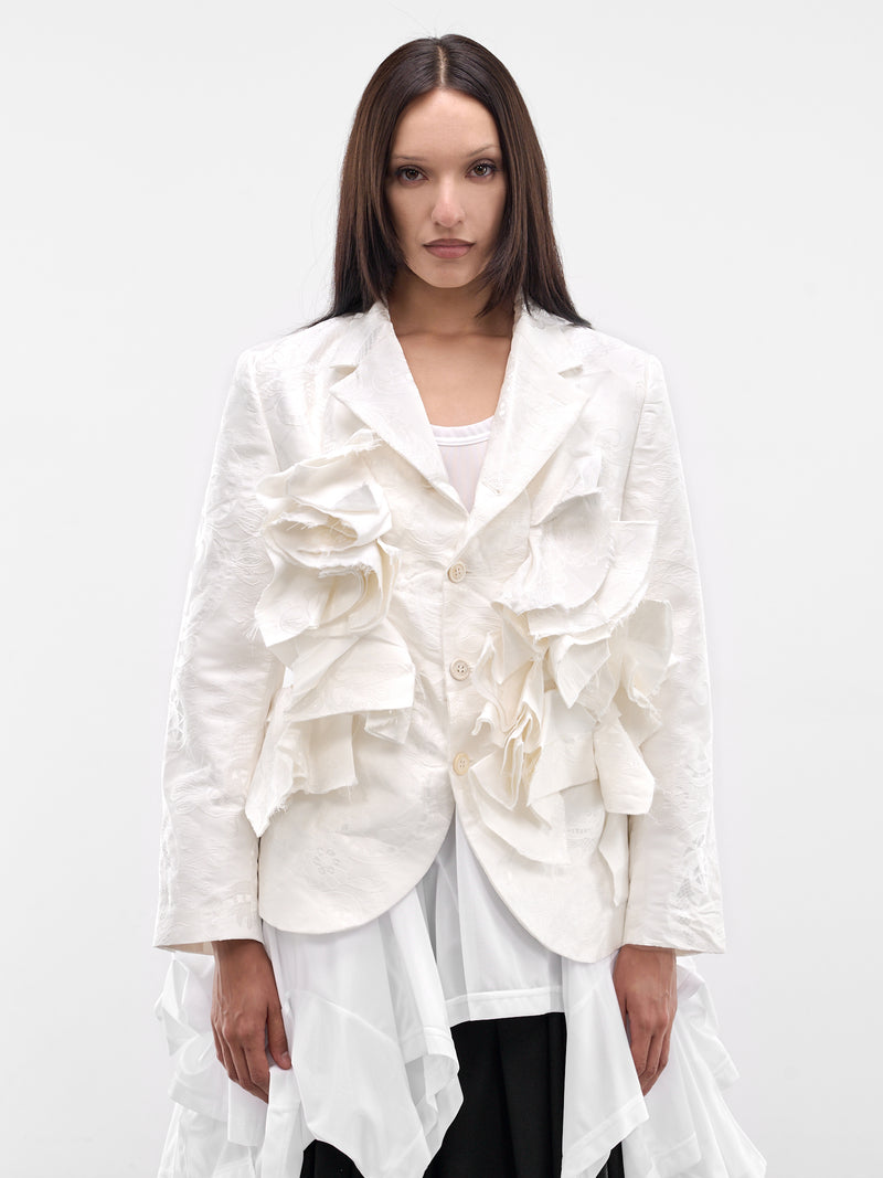 White Deconstructed Floral Embroidery Blazer (GQ-J029-S26-OFF-WHITE)