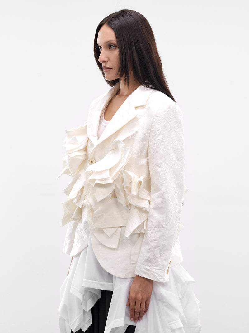 White Deconstructed Floral Embroidery Blazer (GQ-J029-S26-OFF-WHITE)