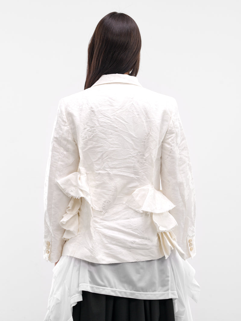 White Deconstructed Floral Embroidery Blazer (GQ-J029-S26-OFF-WHITE)