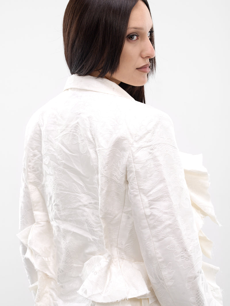 White Deconstructed Floral Embroidery Blazer (GQ-J029-S26-OFF-WHITE)