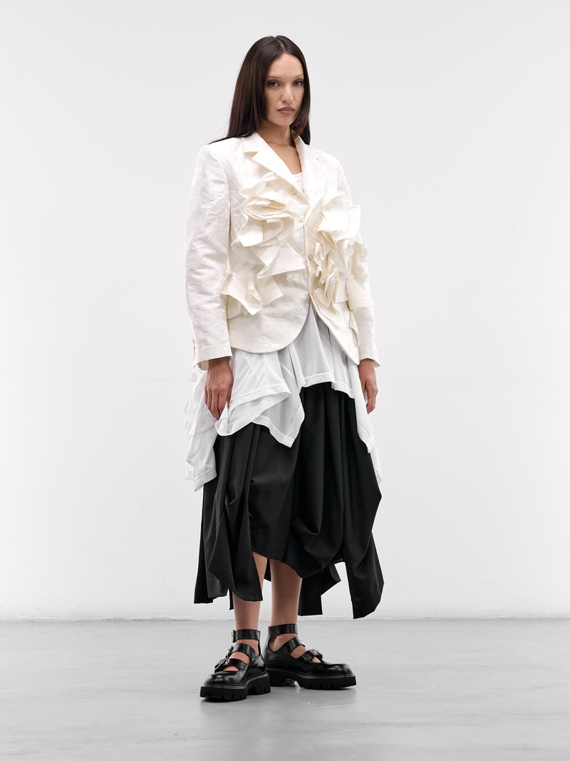 White Deconstructed Floral Embroidery Blazer (GQ-J029-S26-OFF-WHITE)