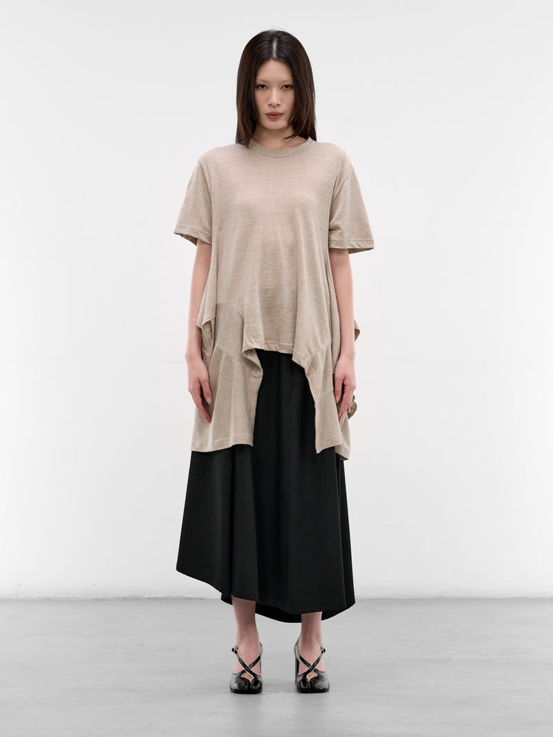 Ecru Jersey Asymmetric Draped Tee (GQ-T003-051-1-ECRU)