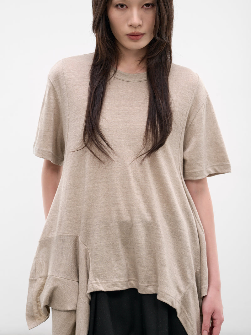 Ecru Jersey Asymmetric Draped Tee (GQ-T003-051-1-ECRU)