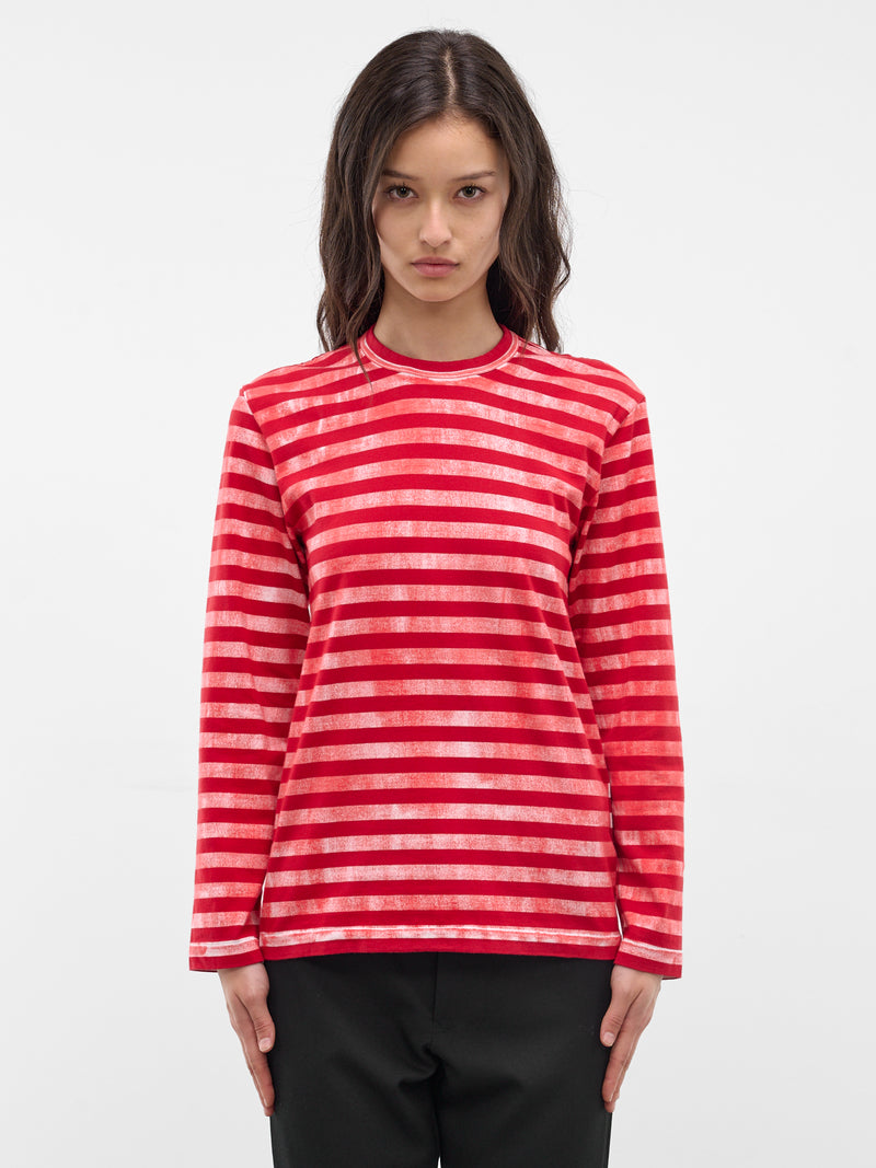 Red Spray Stripe Long Sleeve (GQ-T016-S26-RED-OFF-WHITE-RED)